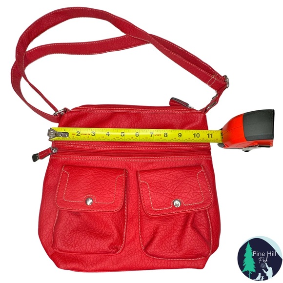 SOLD Treviso Red Faux Leather Crossbody Shoulder Bag Pebbled Adjustable Strap - Picture 9 of 15